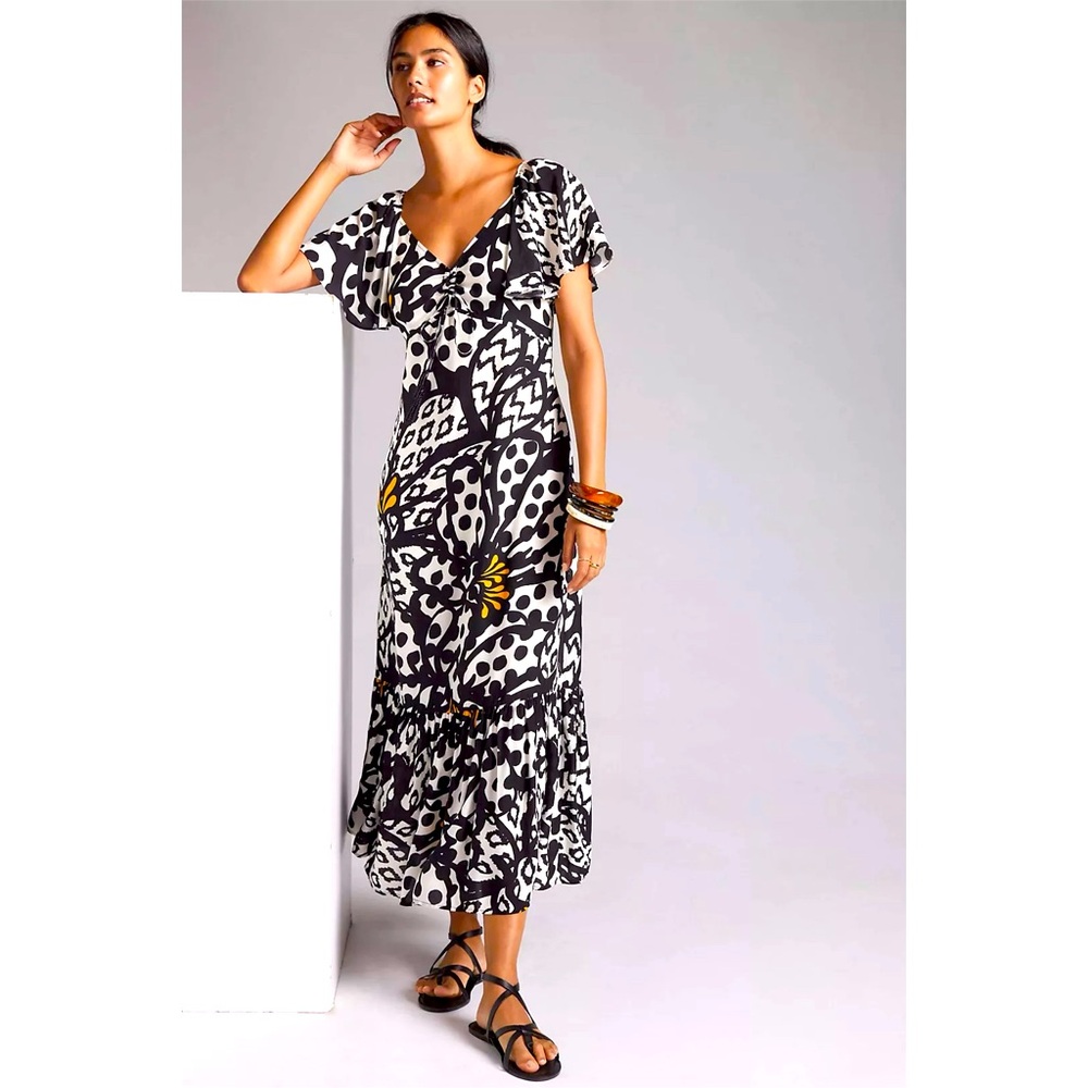 Anthropologie Farm Rio Flutter Sleeved Maxi Dress, new w/out tags, xs